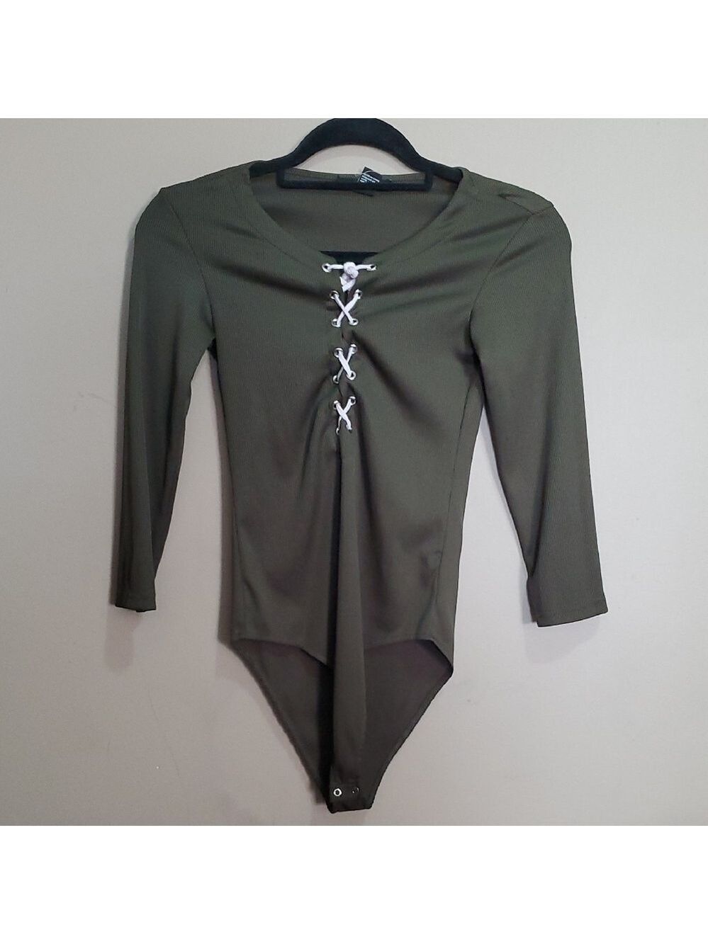 Forever 21 Khaki Lace-Up Ribbed Bodysuit Size Small